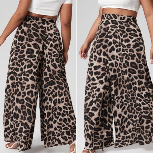 Boho plus size leopard print wide leg palazzo pants - Picture 5 of 5